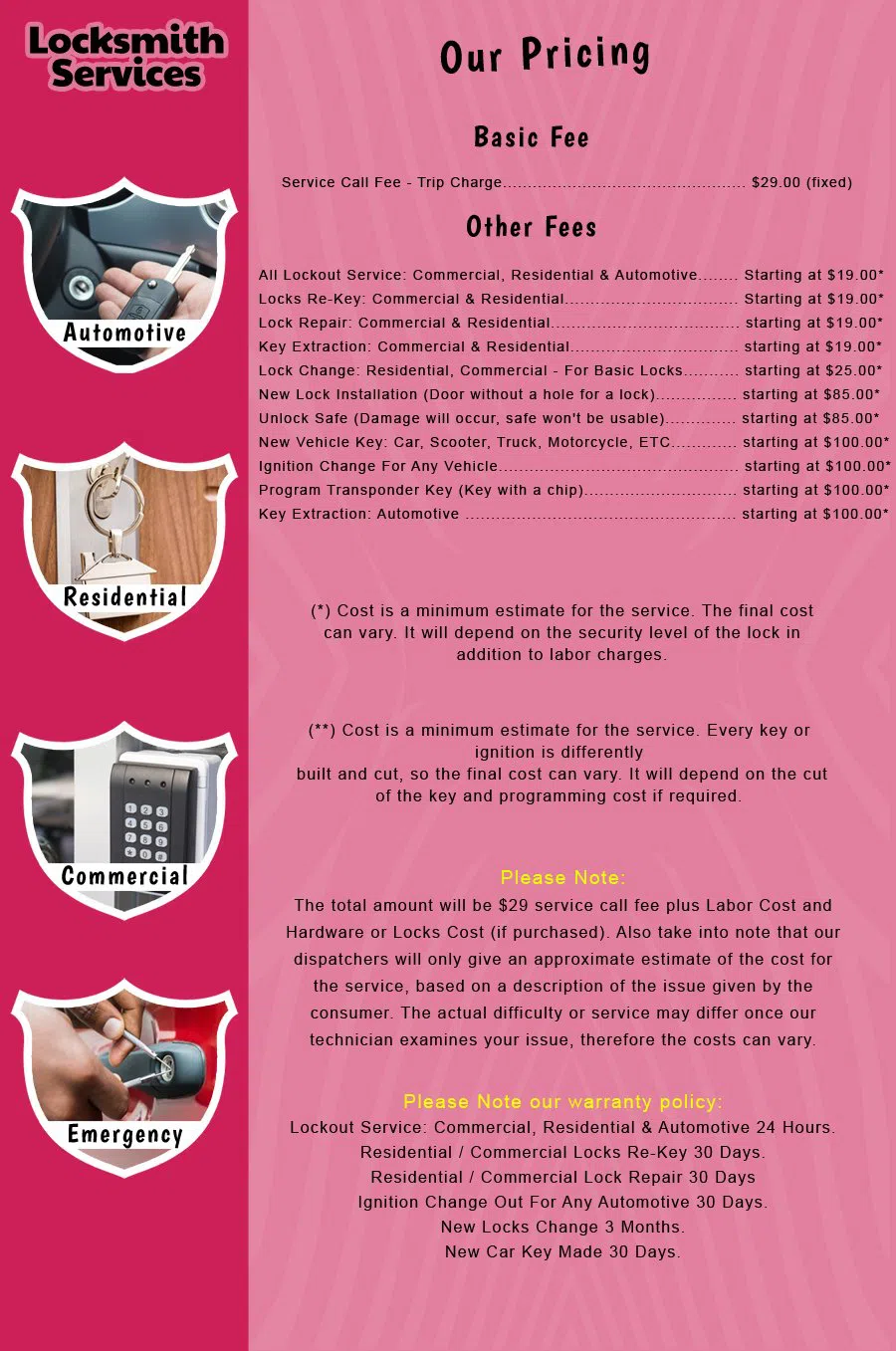 Verona NJ Locksmith Store Verona, NJ 973-804-6278 - price-list-c-18